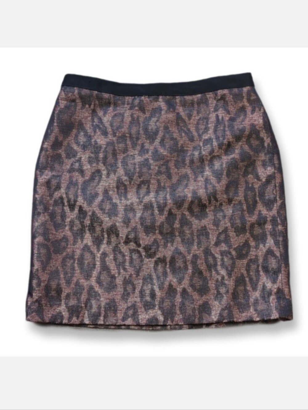 Ann Taylor Metallic Leopard Pencil Print Skirt Shiny Textured Look Size 8